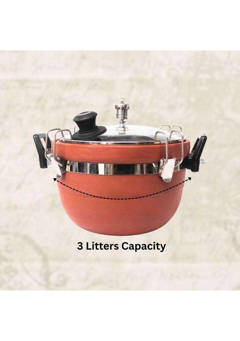 Terra Charms Clay Cooker Natural Mitti Handi | 3 L | 3.2 Qt - Indya