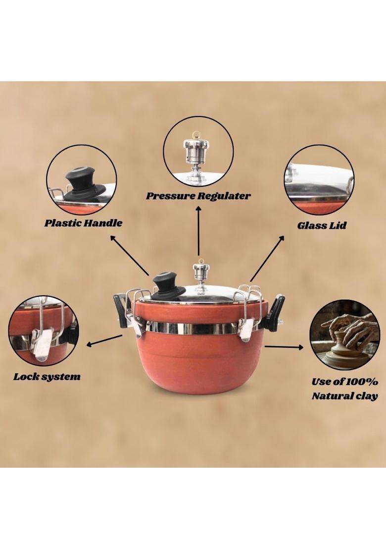 Terra Charms Clay Cooker Natural Mitti Cooking Pot | 3 L | 3.2 Qt - Indya