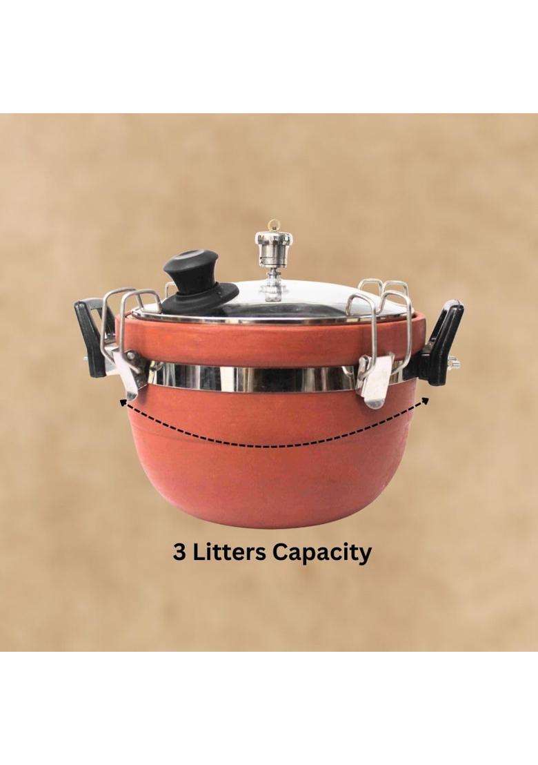 Terra Charms Clay Cooker Natural Mitti Cooking Pot | 3 L | 3.2 Qt - Indya