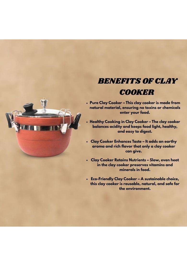 Terra Charms Clay Cooker Natural Mitti Cooking Pot | 3 L | 3.2 Qt - Indya