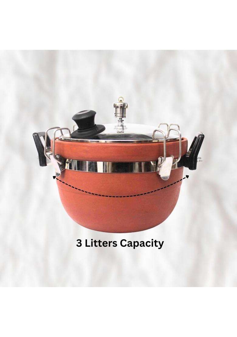 Terra Charms Clay Cooker Natural Mitti Pot | 3 L | 3.2 Qt - Indya