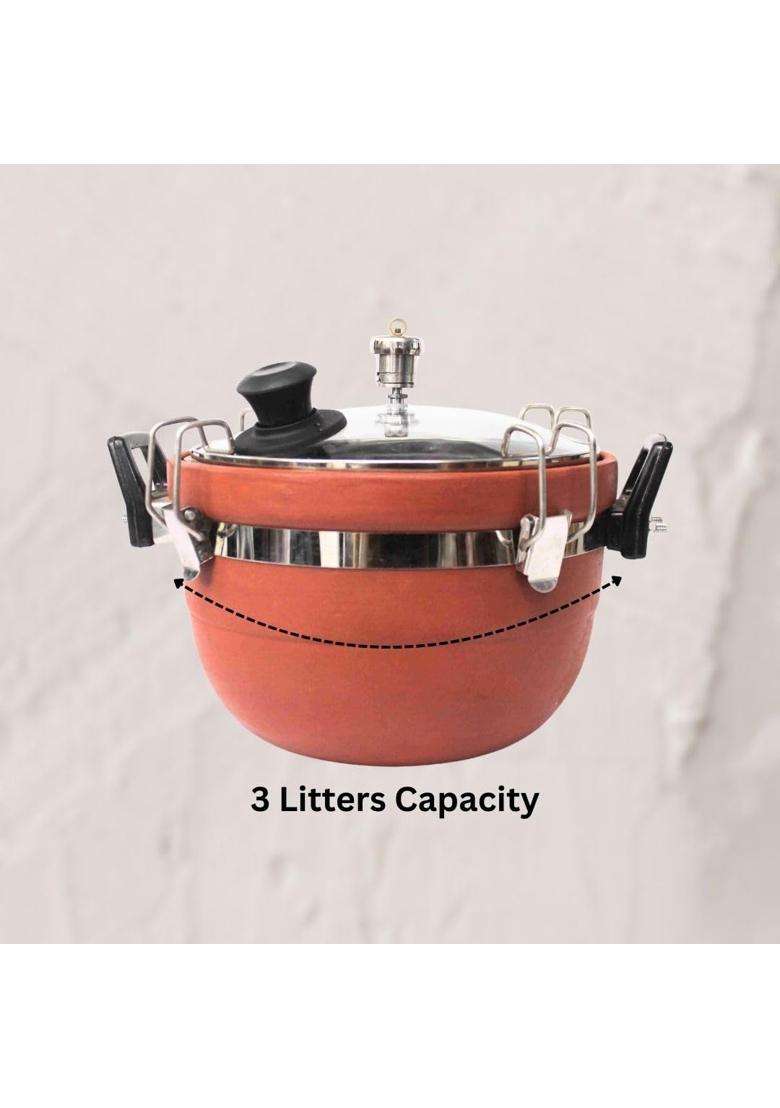 Terra Charms Clay Cooker Mitti Handi Cooking Pot | 3 L | 3.2 Qt - Indya