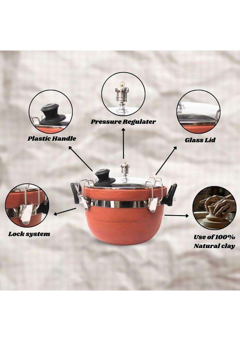 Terra Charms Clay Cooker Natural Mitti Handmade Cooking Pot | 3 L | 3.2 Qt - Indya