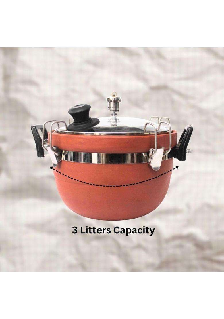 Terra Charms Clay Cooker Natural Mitti Handmade Cooking Pot | 3 L | 3.2 Qt - Indya