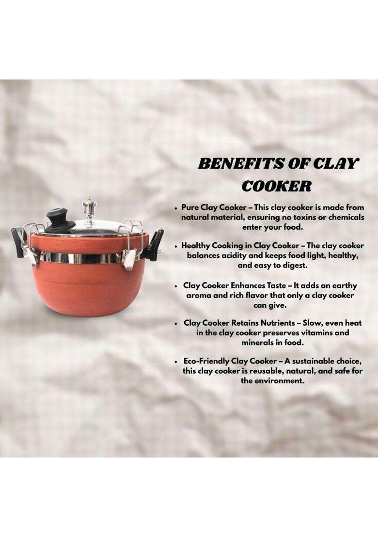 Terra Charms Clay Cooker Natural Mitti Handmade Cooking Pot | 3 L | 3.2 Qt - Indya