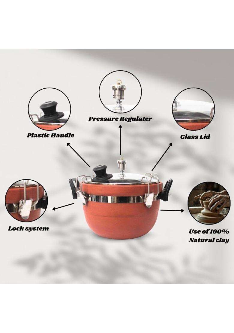 Terra Charms Clay Cooker Mitti Handi | 3 L | 3.2 Qt - Indya