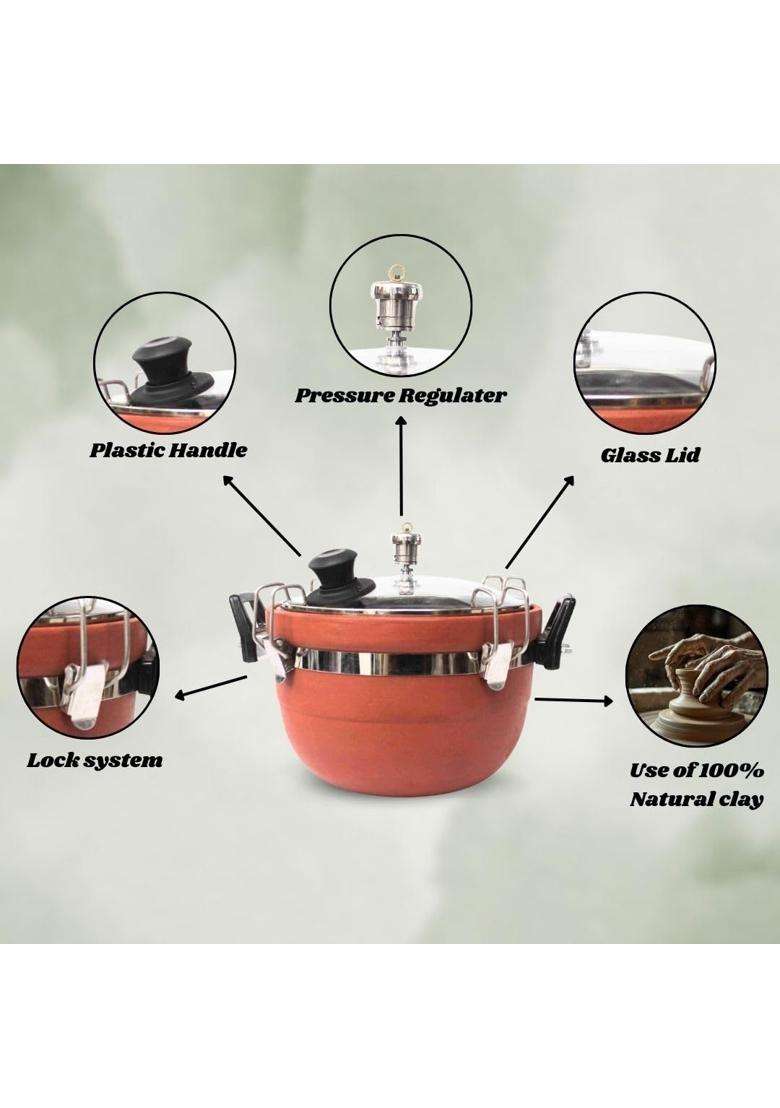 Terra Charms Clay Cooker Mitti Handi | 3 L | 3.2 Qt - Indya