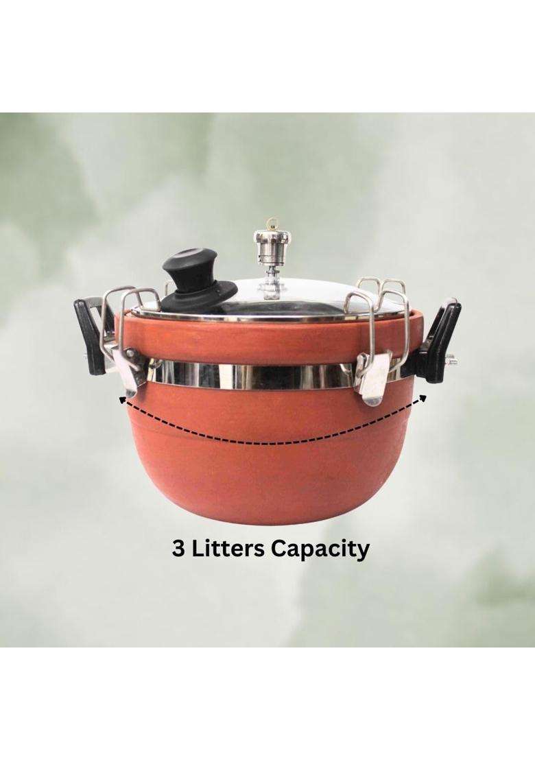 Terra Charms Clay Cooker Mitti Handi | 3 L | 3.2 Qt - Indya