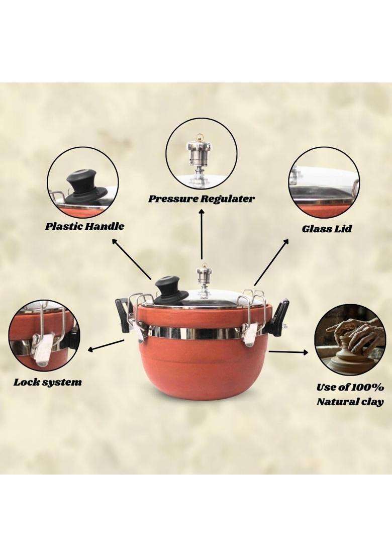 Terra Charms Clay Cooker Natural Mitti Handi | 3 L | 3.2 Qt - Indya
