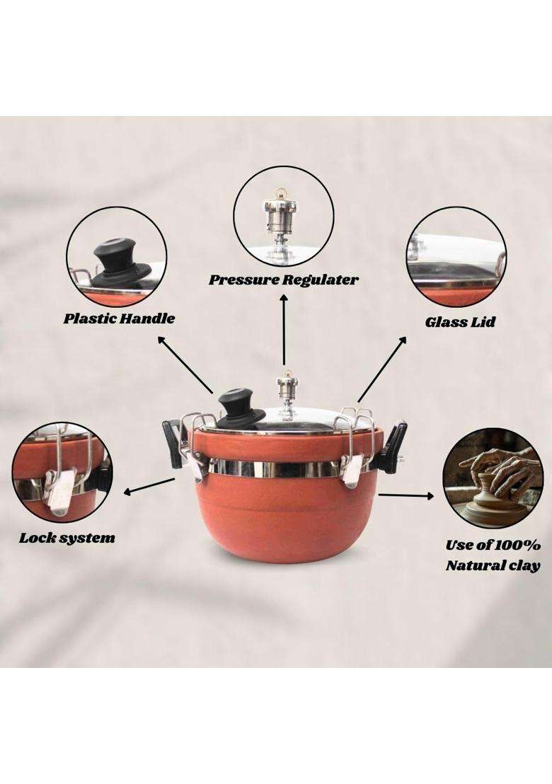 Terra Charms Clay Cooker Mitti Handi | 3 L | 3.2 Qt | Handcrafted - Indya