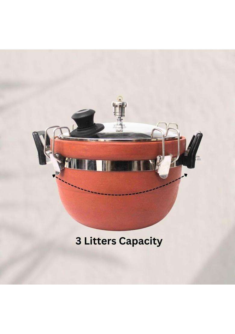Terra Charms Clay Cooker Mitti Handi | 3 L | 3.2 Qt | Handcrafted - Indya