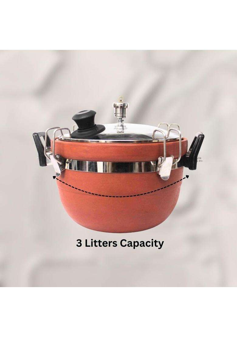 Terra Charms Clay Cooker Mitti Handi Cooking Pot | 3 L | 3.2 Qt - Indya