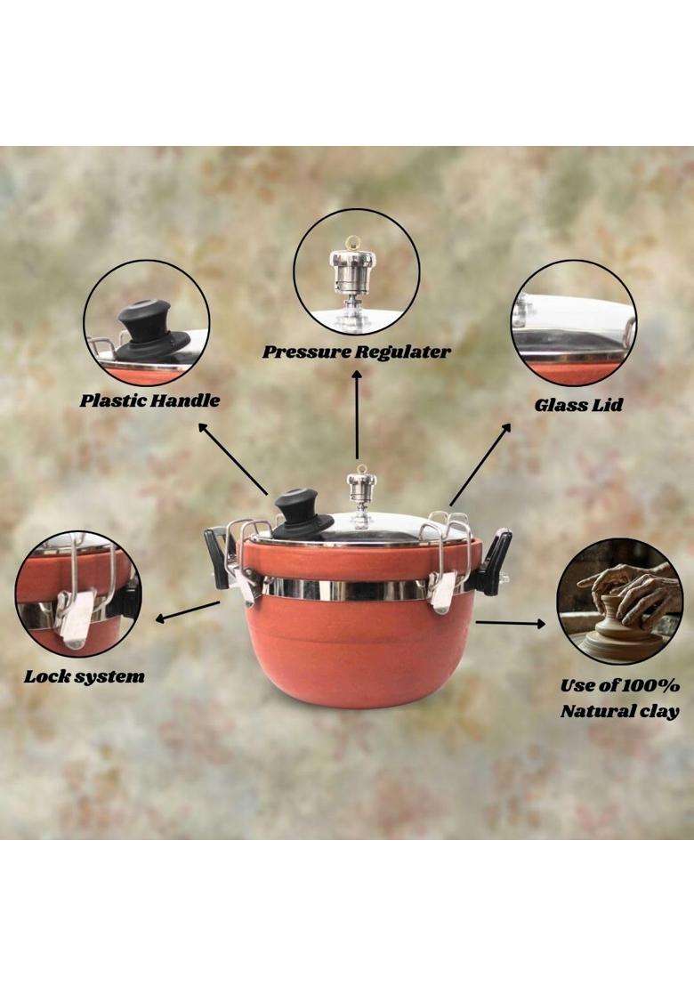 Terra Charms Clay Cooker Natural Mitti Handi | 3 L | 3.2 Qt - Indya