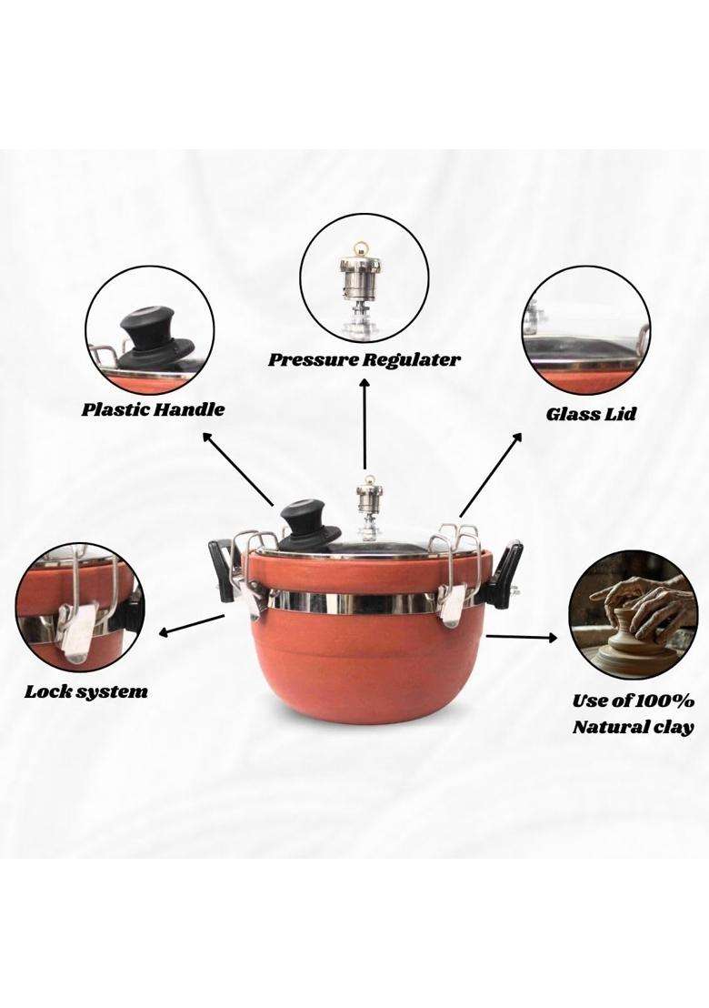 Terra Charms Clay Cooker Natural Mitti Slow Cooking Pot | 3 L | 3.2 Qt | Handcrafted - Indya