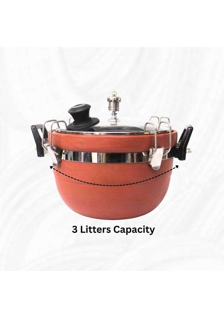 Terra Charms Clay Cooker Natural Mitti Slow Cooking Pot | 3 L | 3.2 Qt | Handcrafted - Indya