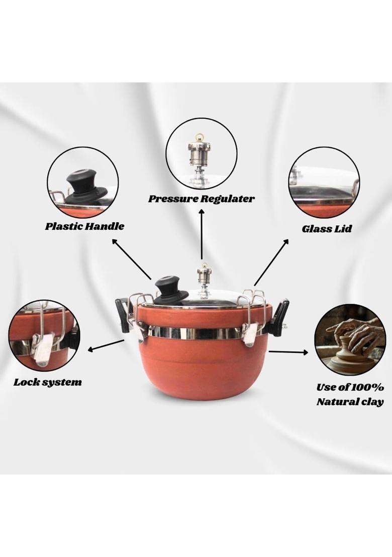 Terra Charms Clay Cooker Natural Mitti Earthen Cookware | 3 L | 3.2 Qt | Handcrafted - Indya