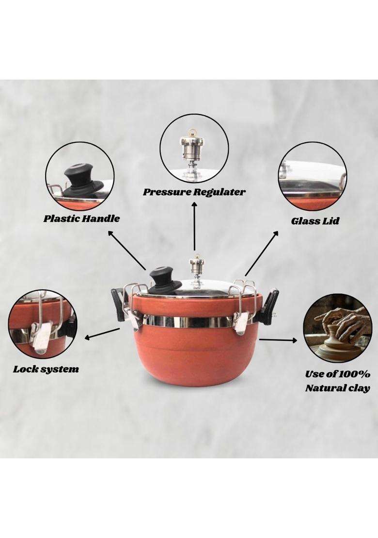 Terra Charms Clay Cooker Mitti Handi | 3 L | 3.2 Qt - Indya