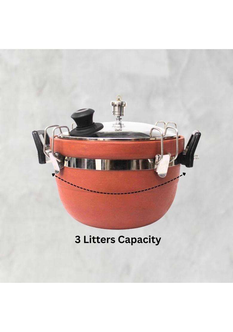 Terra Charms Clay Cooker Mitti Handi | 3 L | 3.2 Qt - Indya
