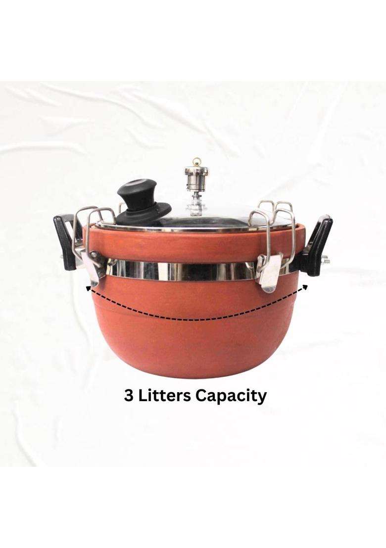 Terra Charms Clay Cooker Natural Mitti Earthen Pot for Slow Cooking | 3 L | 3.2 Qt | Handcrafted - Indya