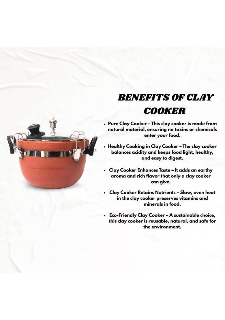 Terra Charms Clay Cooker Natural Mitti Earthen Pot for Slow Cooking | 3 L | 3.2 Qt | Handcrafted - Indya