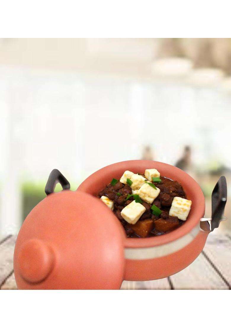 Terra Charms Terracotta Organic Clay Handi Cooking Pot for Chole Paneer Cooking and Serving | 2.5 L | 2.6 Qt - Indya