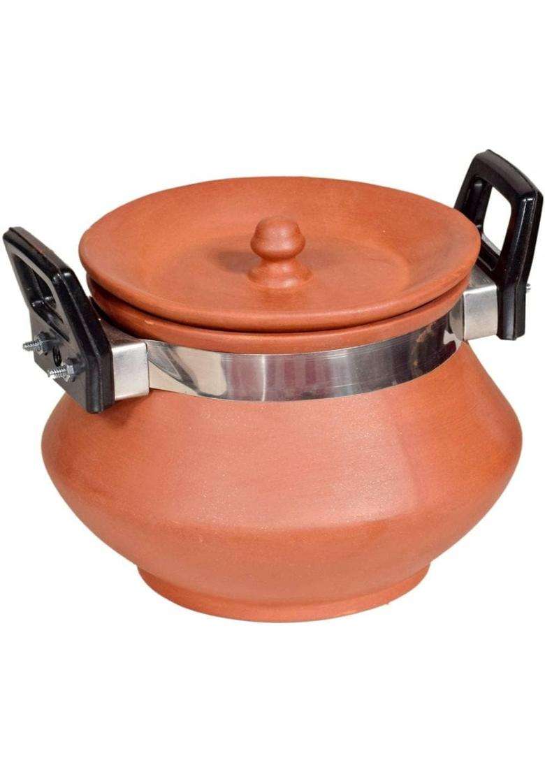 VINTICA Organic Clay Crafts Handmade Clay Handi Cooking Pot with Lid | 1000 ml | 33.8 fl oz - Indya