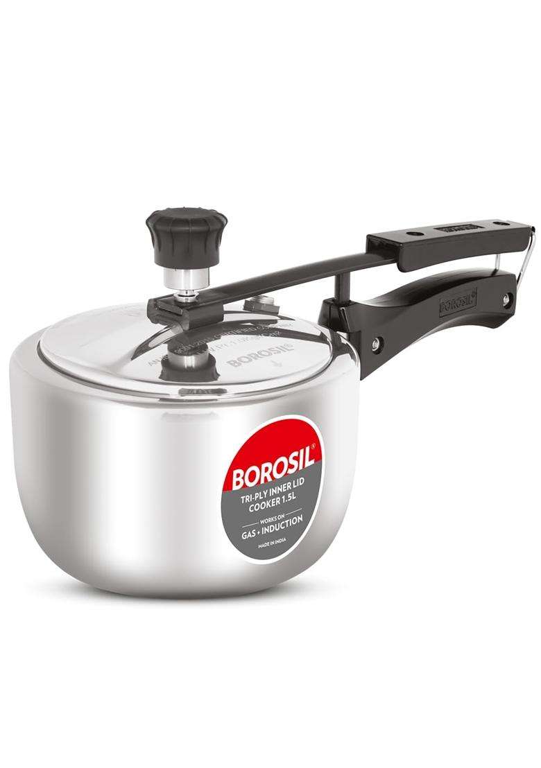 Borosil Triply Pressure Cooker | 1.5 L | 1.6 Qt | Induction Compatible | Dishwasher Safe | Food Safe - Indya
