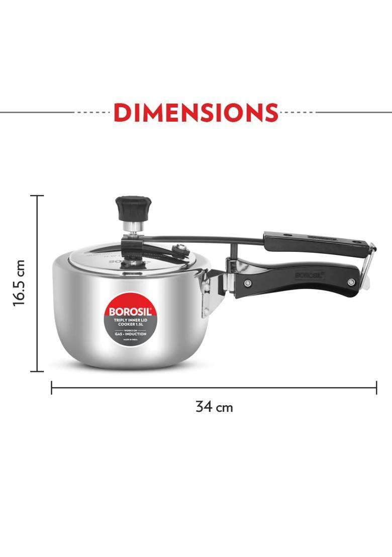 Borosil Triply Pressure Cooker | 1.5 L | 1.6 Qt | Induction Compatible | Dishwasher Safe | Food Safe - Indya