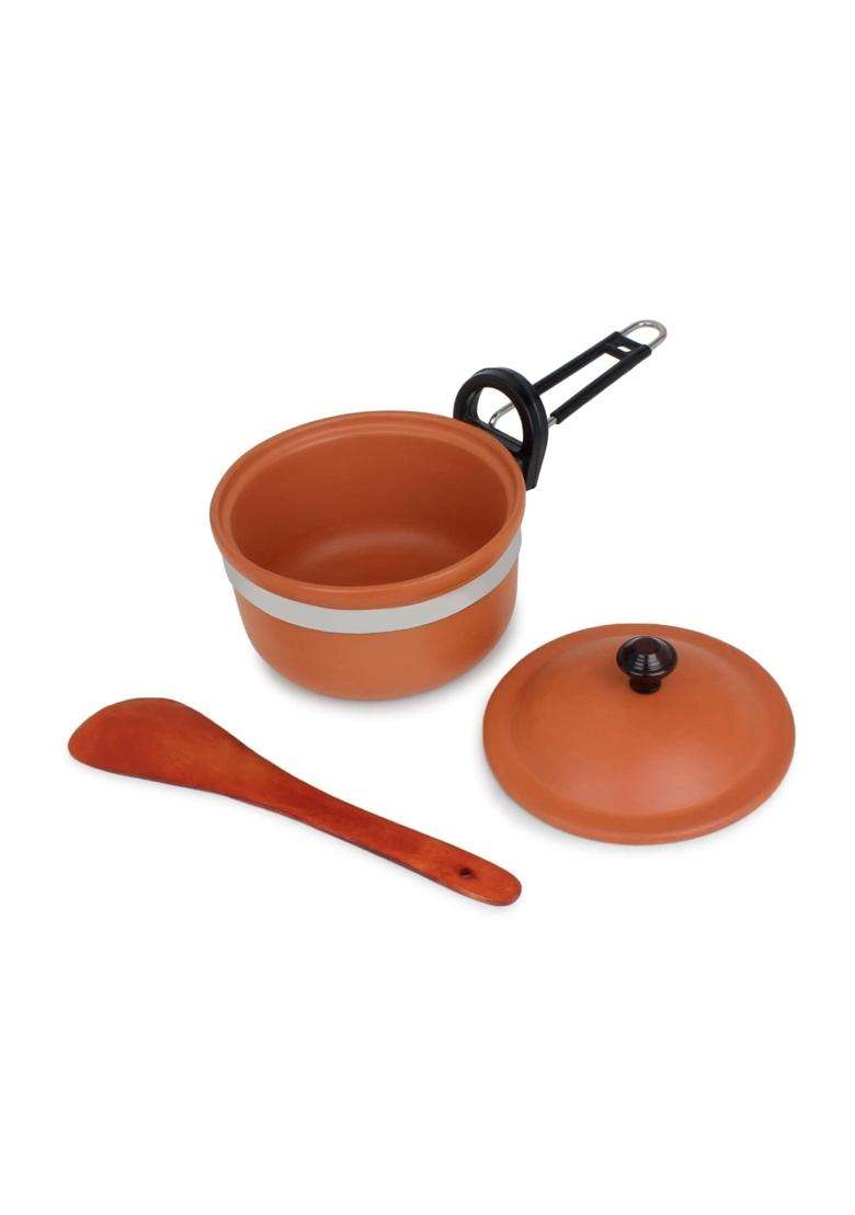 KSI Handmade Terracotta Clay Frying Pan | 1.5 L | 1.6 Qt | With Lid - Indya