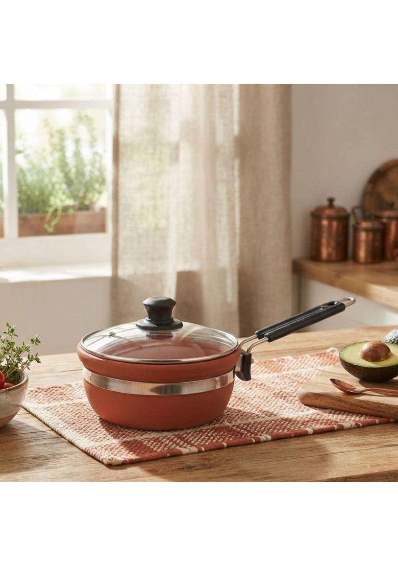 Terra Charms Clay Frypan for Balanced CookingCooking Multipurpose Terracotta | 1500 ml | 50.7 fl oz - Indya