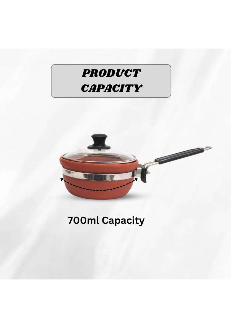 Terra Charms Clay Frypan for Balanced CookingCooking Multipurpose Terracotta | 1500 ml | 50.7 fl oz - Indya