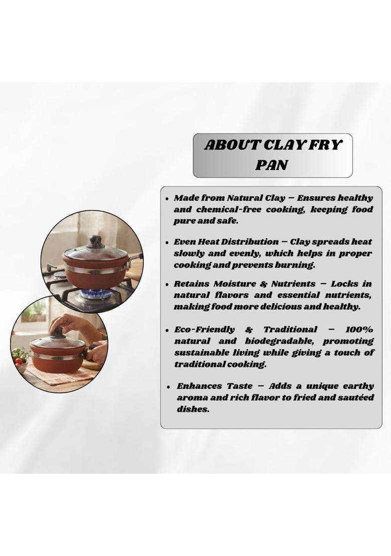 Terra Charms Clay Frypan for Balanced CookingCooking Multipurpose Terracotta | 1500 ml | 50.7 fl oz - Indya