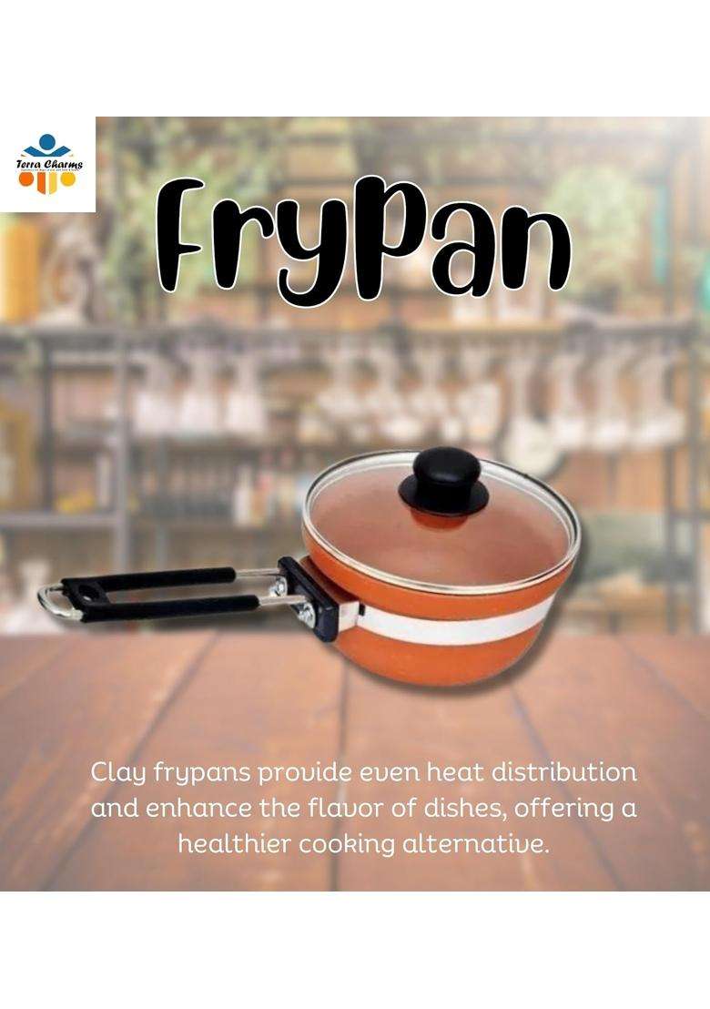 Terra Charms Clay Frypan for Enhance Your Culinary Skills with a Clay Frying Pan | 1500 ml | 50.7 fl oz - Indya