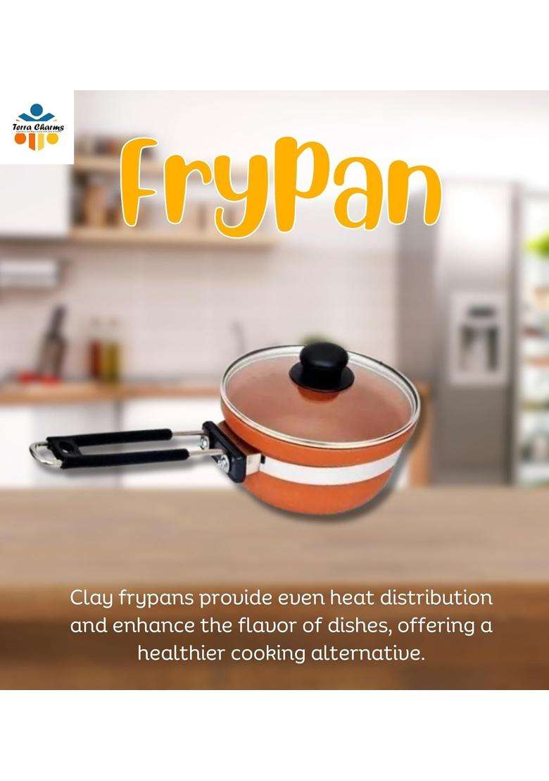 Terra Charms Clay Frypan for Multipurpose Balanced Cooking Cooking Fry Pan with a Glass Lid | 1500 ml | 50.7 fl oz - Indya