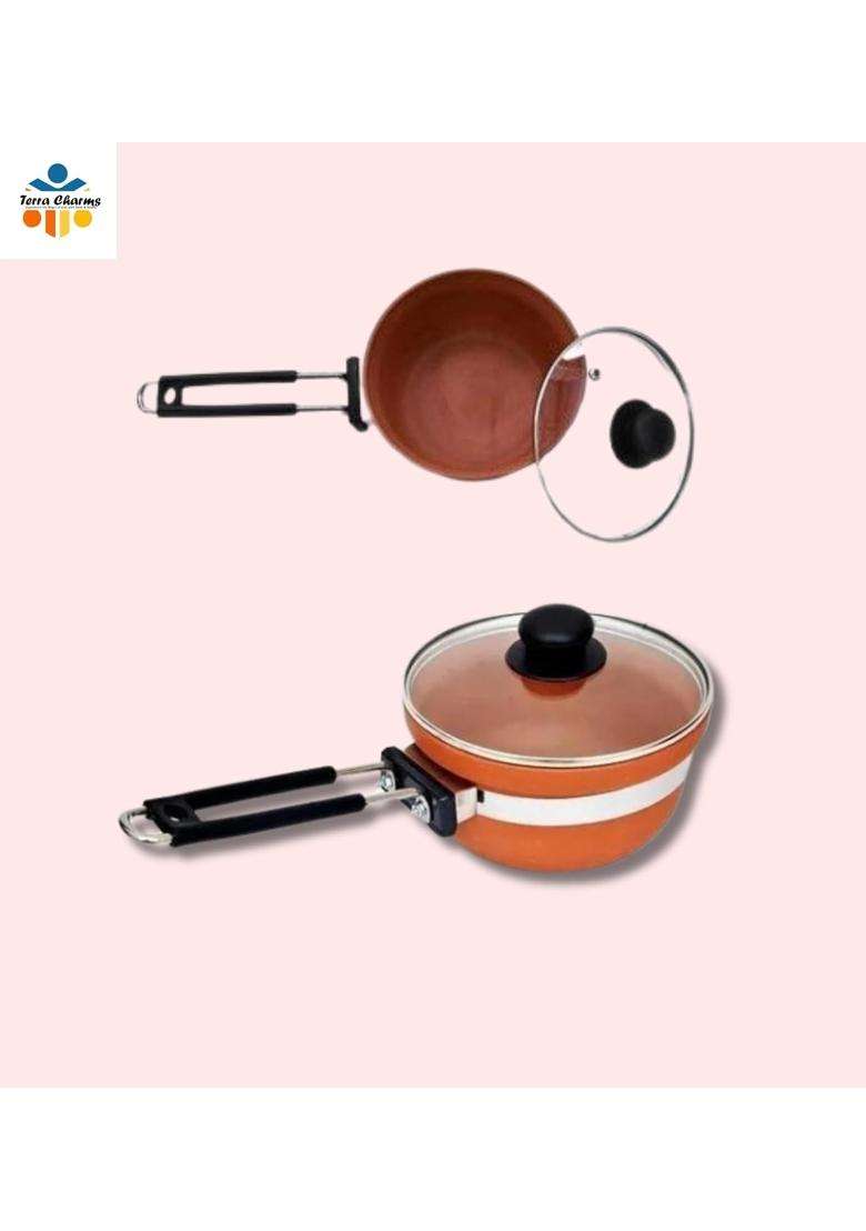 Terra Charms Clay Frypan for Multipurpose Balanced Cooking Cooking Fry Pan with a Glass Lid | 1500 ml | 50.7 fl oz - Indya