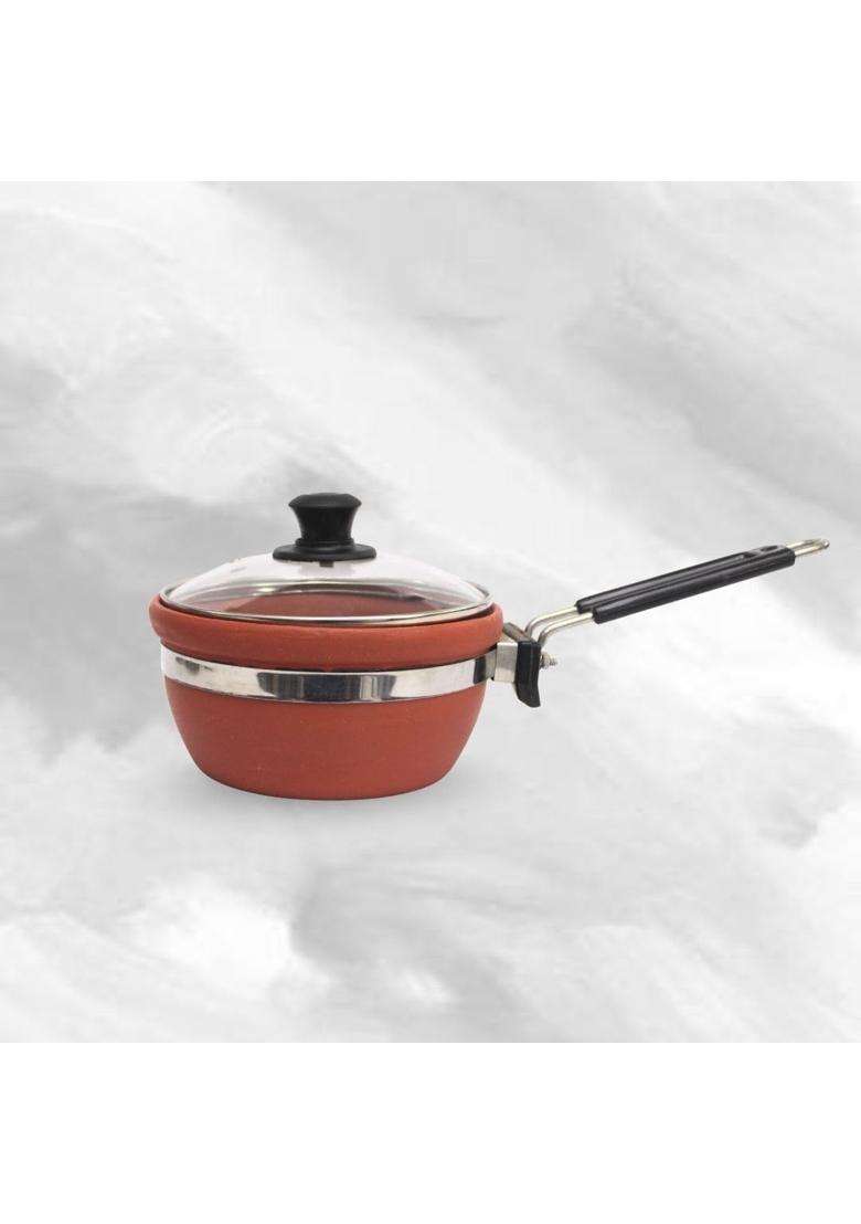 Terra Charms Eco Clay Fry Pan with Glass Lid | 1.5 L | 1.6 Qt | Handcrafted - Indya