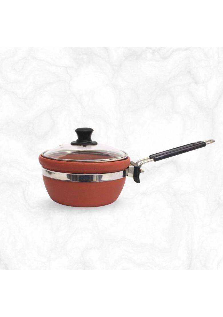 Terra Charms Artisan Mitti Fry Pan with Glass Lid | 1.5 L | 1.6 Qt | Handcrafted - Indya