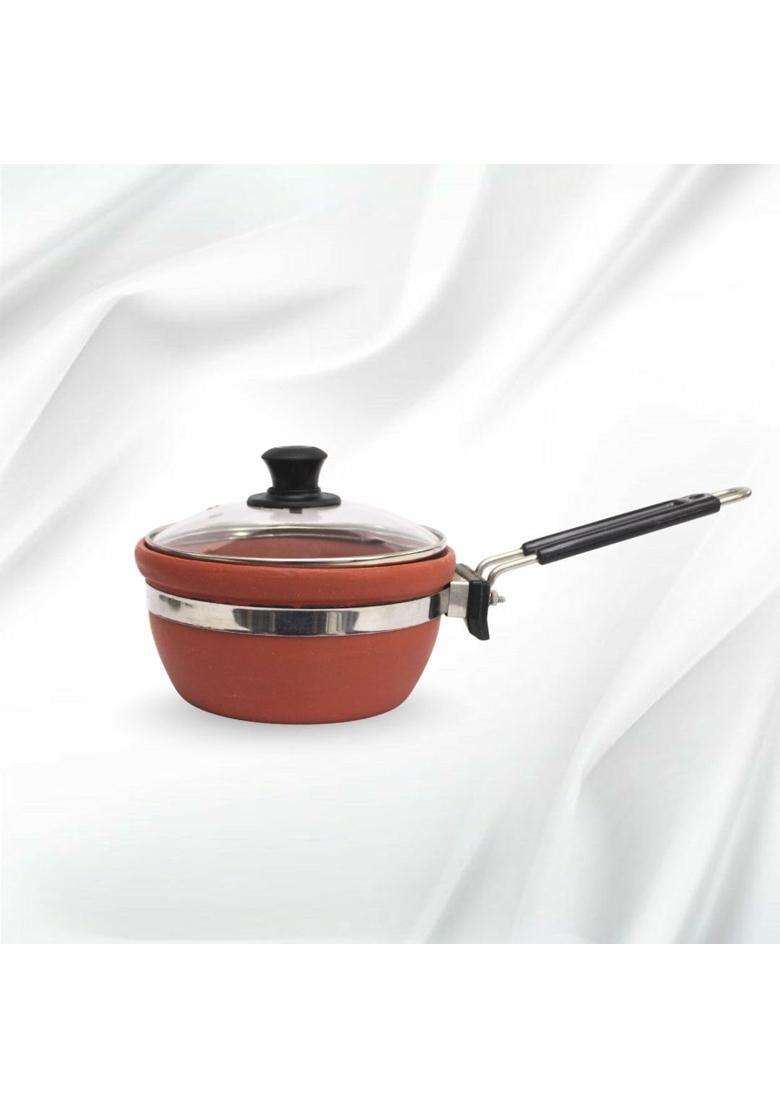 Terra Charms Eco Heritage Fry Pan with Glass Lid | 1.5 L | 1.6 Qt | Handcrafted - Indya