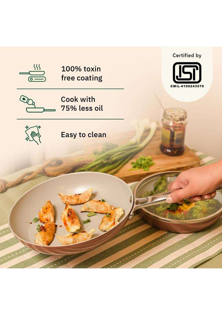 Ember Cookware Arcilla Ceramic Frying Pan | 24 cm | 9.4 Inch | Induction Compatible | Non-Toxic | Non-Stick - Indya