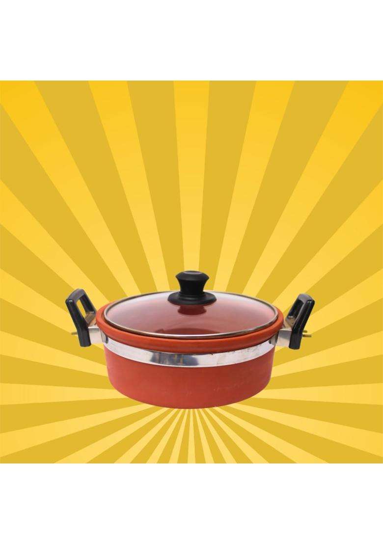 Terra Charms ClayChef Clay Kadhai Wok with Glass Lid | 1.5 L | 1.6 Qt | Non-Toxic - Indya