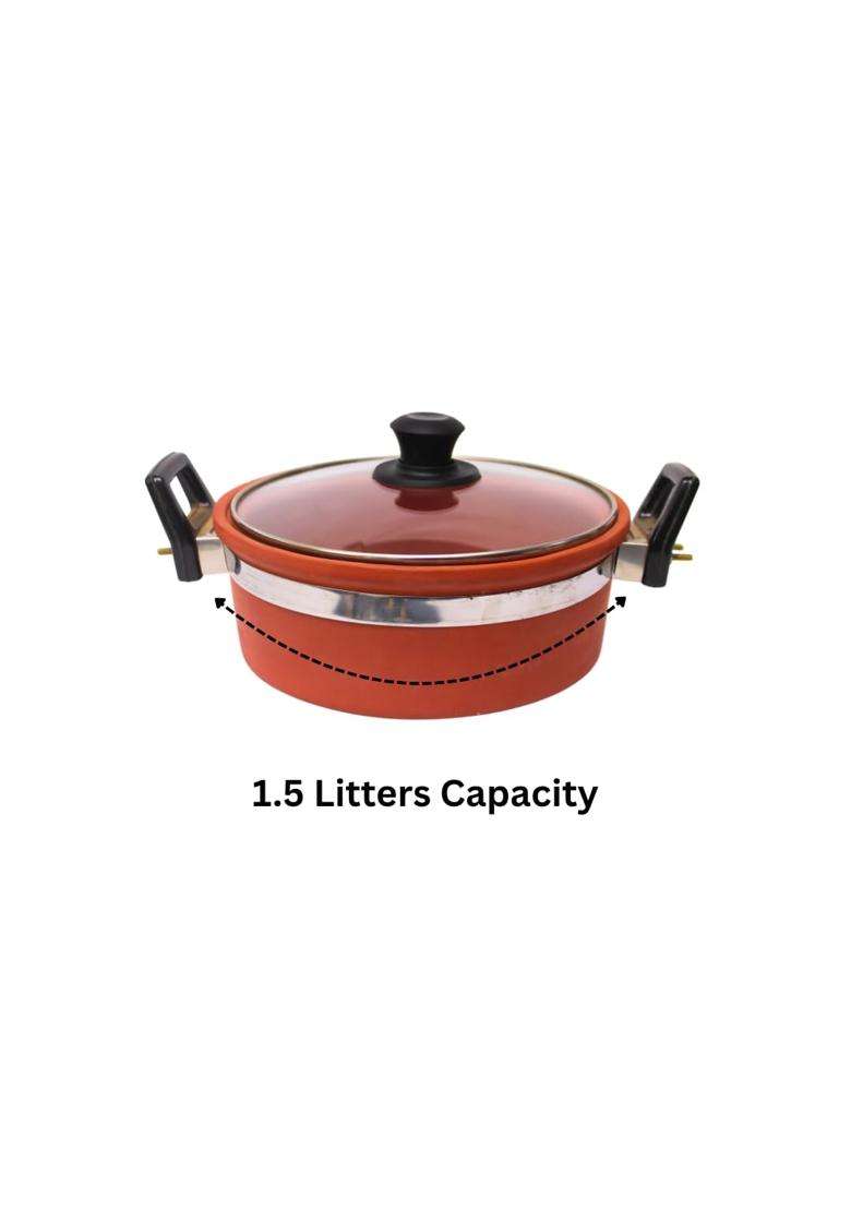 Terra Charms ClayChef Clay Kadhai Wok with Glass Lid | 1.5 L | 1.6 Qt | Non-Toxic - Indya