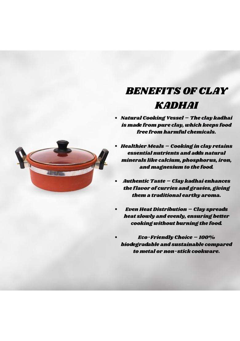 Terra Charms Clay Kadhai Wok | 1.5 L | 1.6 Qt | Handcrafted - Indya