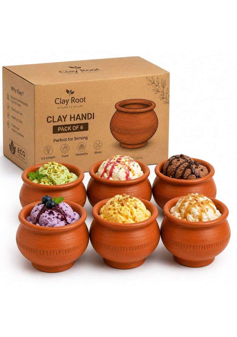 Clay Root Premium Traditional Clay Curry Pot Kari | 6-Piece Set | Handcrafted - Indya