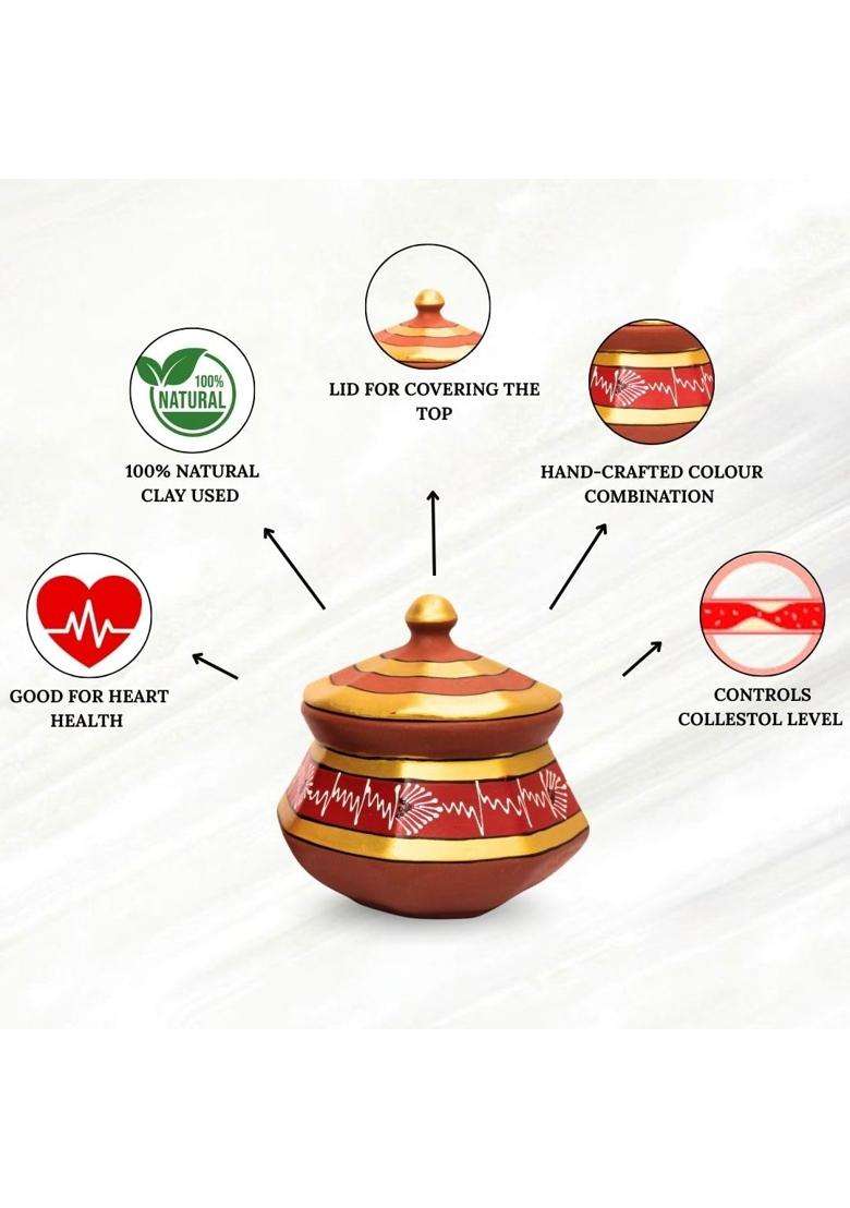 Terra Charms Red Clay Pehel Handi Cooking Pot | 1.5 L | 1.6 Qt | 3-Piece Set | Handcrafted - Indya