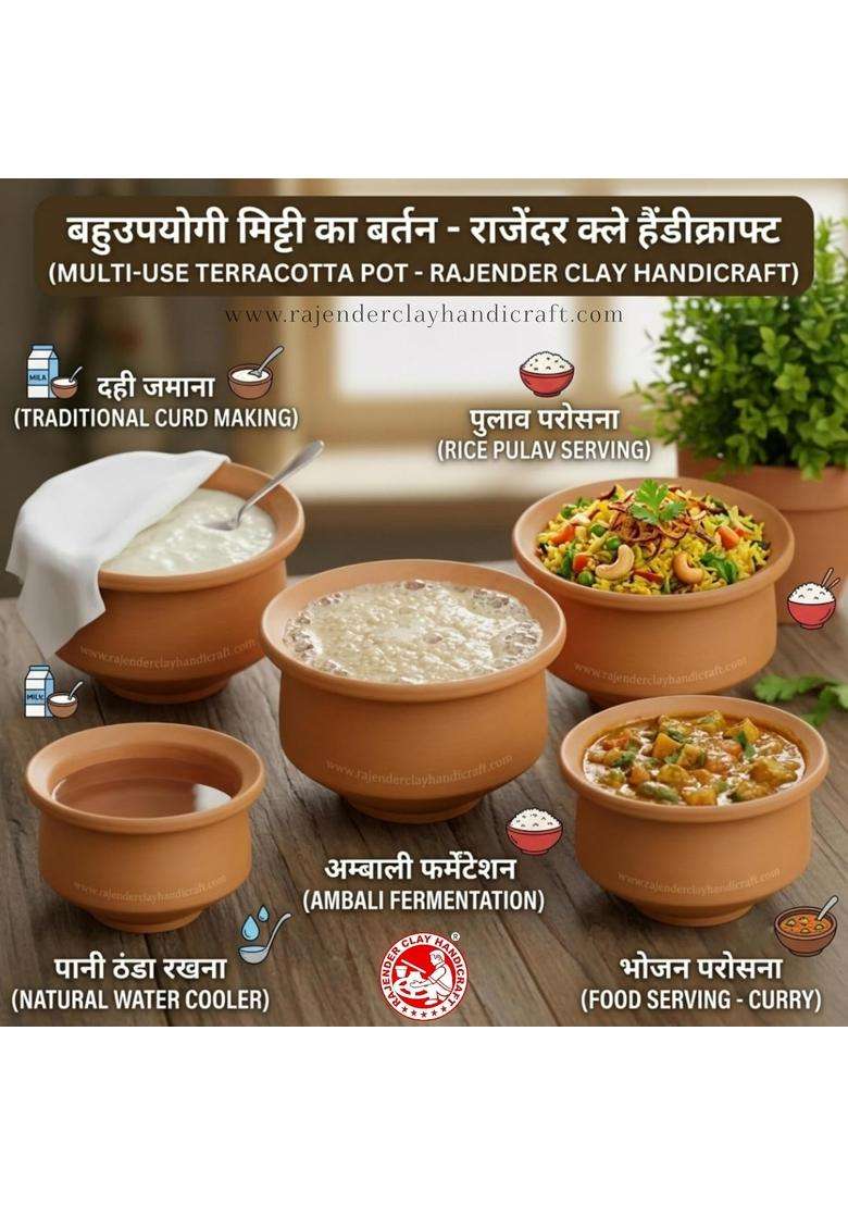 RAJENDER CLAY HANDICRAFT Premium 100 Natural Unglazed Terracotta Mitti Pot | Non-Toxic - Indya