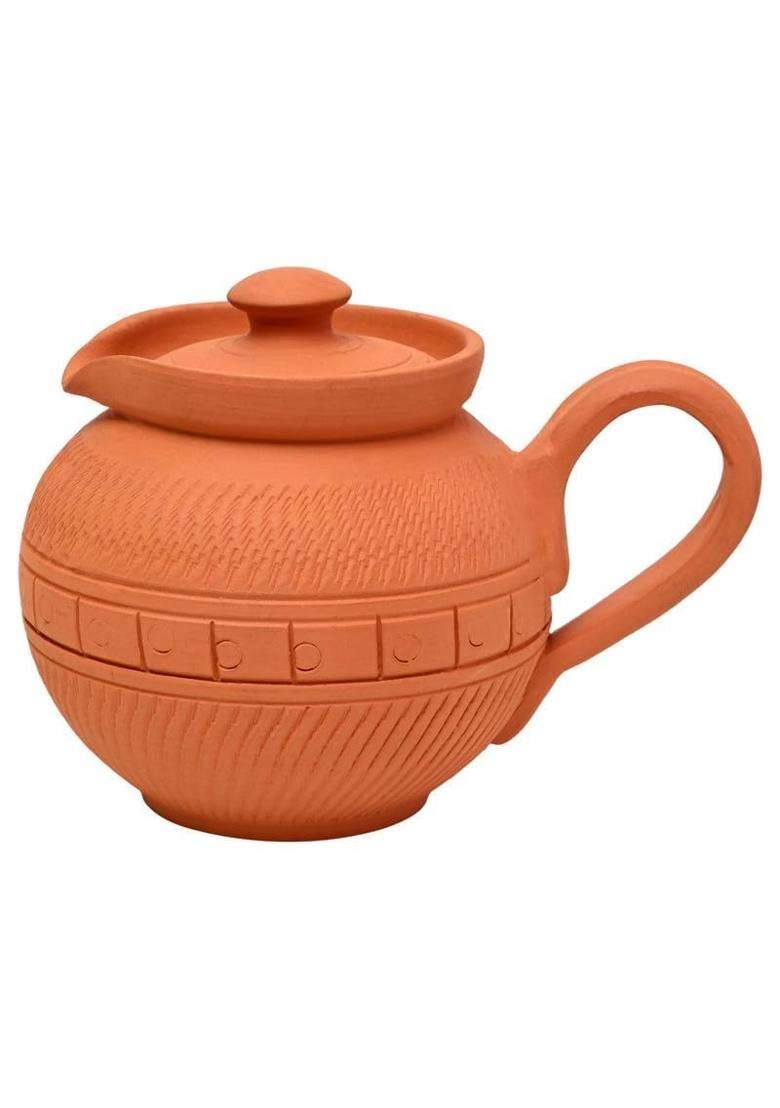 KSI Handmade Terracotta Clay Milk Pot with Lid | 400 ml | 13.5 fl oz | Non-Toxic - Indya