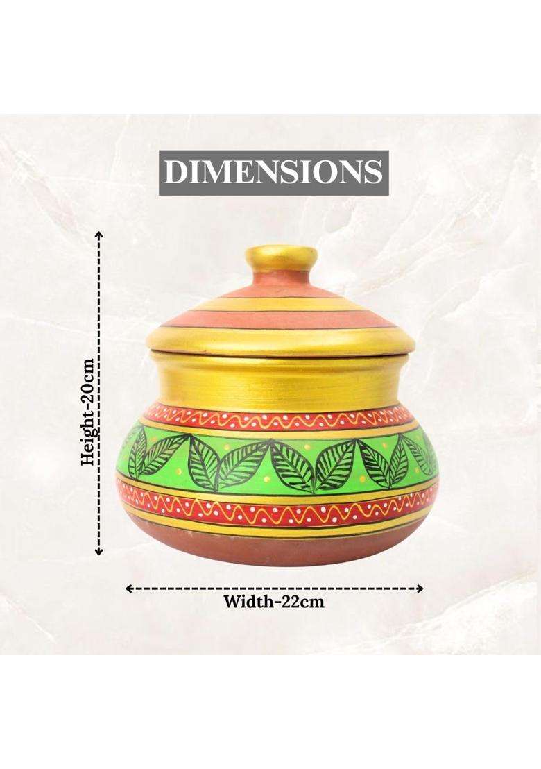 Terra Charms Green Clay Daal Handi Cooking Pot with Lid | 2.5 L | 2.6 Qt - Indya