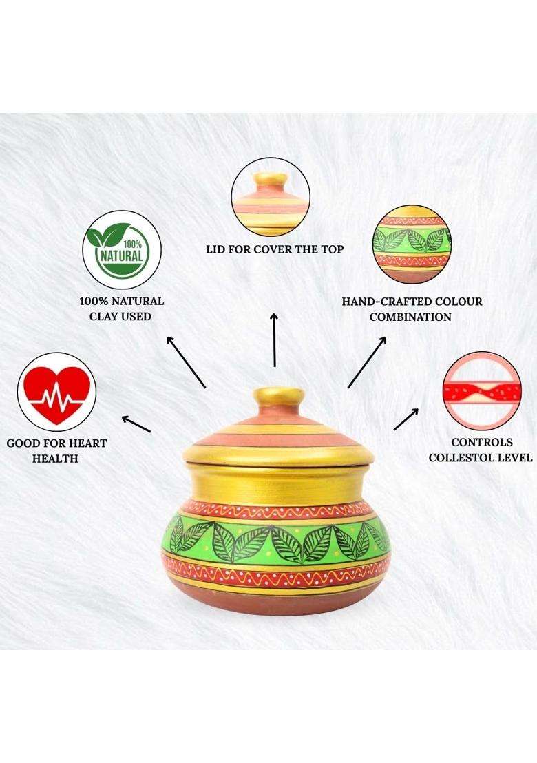 Terra Charms Green Clay Daal Handi | 2.5 L | 2.6 Qt | Handcrafted - Indya