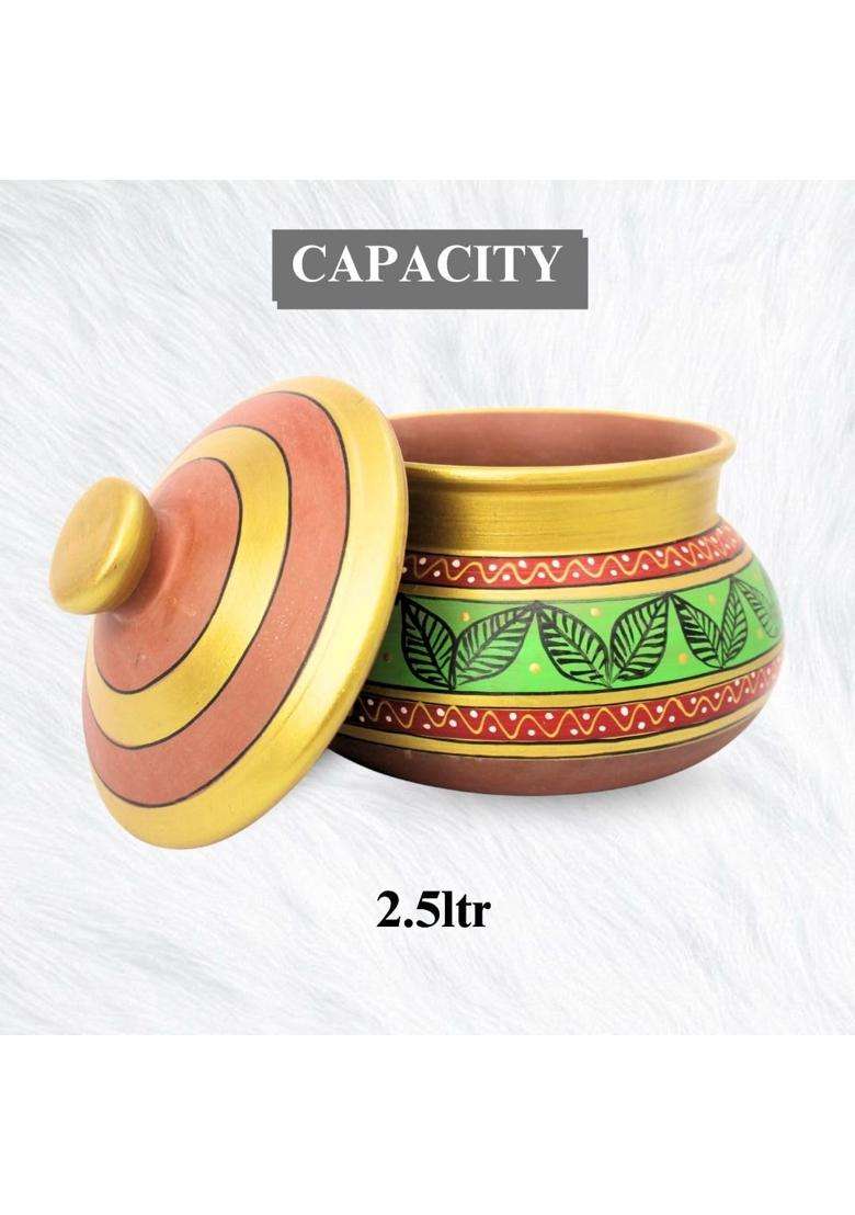Terra Charms Green Clay Daal Handi | 2.5 L | 2.6 Qt | Handcrafted - Indya