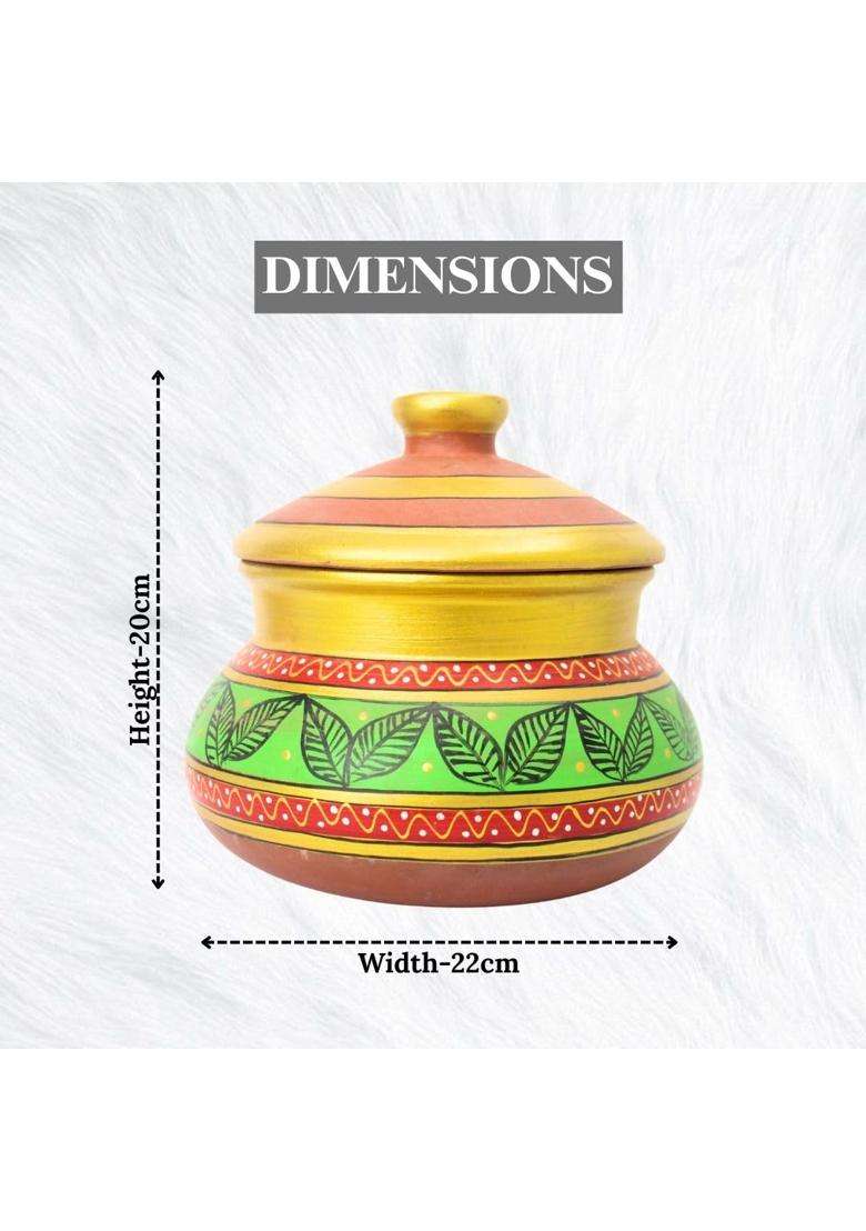 Terra Charms Green Clay Daal Handi | 2.5 L | 2.6 Qt | Handcrafted - Indya